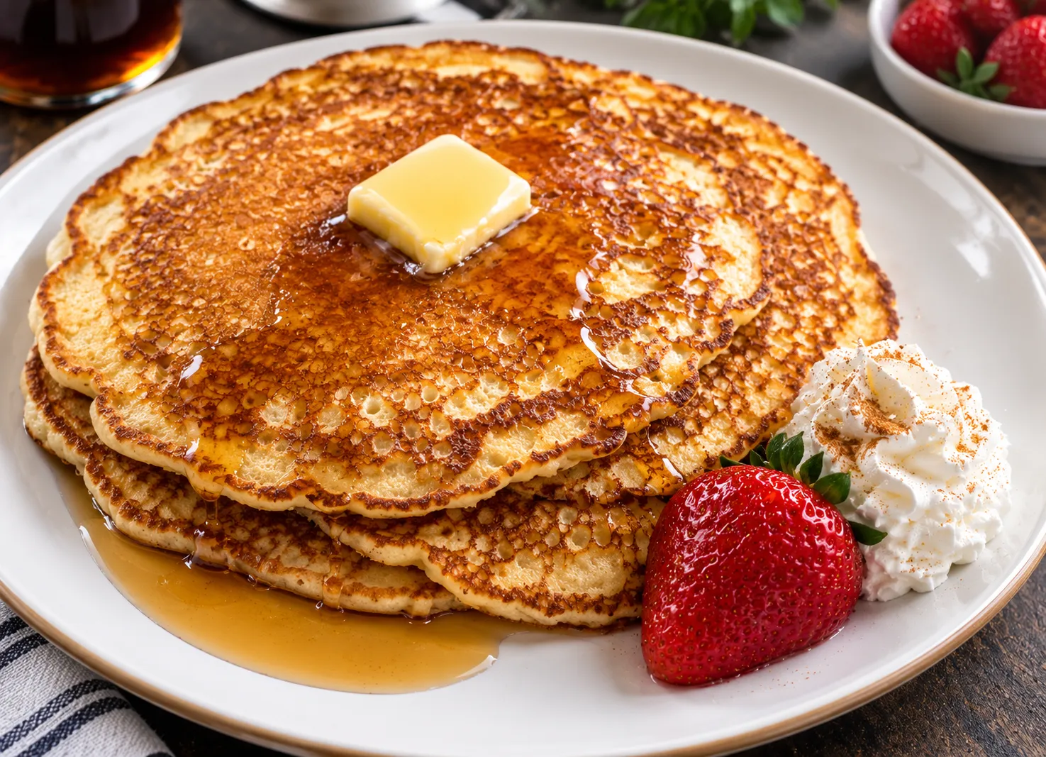 Stack of fluffy pancakes served for breakfast in Edmonton, AB